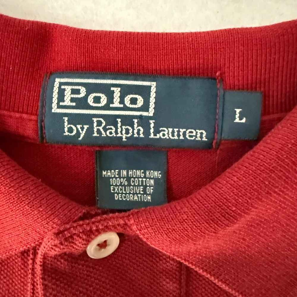 Vintage Polo Ralph Lauren Long Sleeve Polo Shirt Red Large Mens Pique Cotton